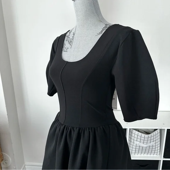 Zara Black Corset Fit & Flare Dress Puff Sleeve Size M - Picture 3 of 9